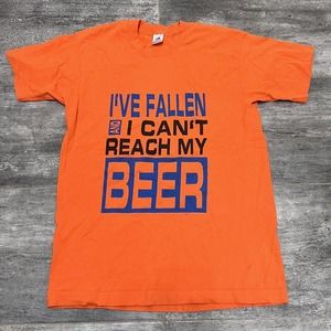 Vintage 80-90s Fruit Of The Loom I’ve Fallen And I Can’t Reach My Beer Orange L